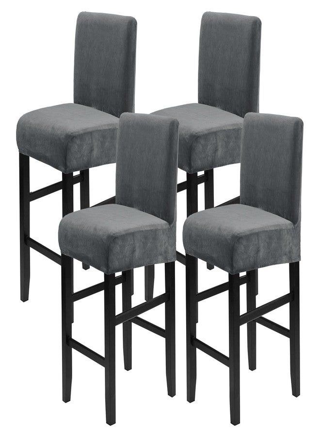 XIAROGEE Crystal Velvet Bar Stool Covers with Backs, Soft Stretch Bar Chair Covers Set of 4 with Elastic Band Washable Counter Height Chair Slipcover for Pub Cafe Kitchen Room (Dark Grey, 4 PCS) - Image 1
